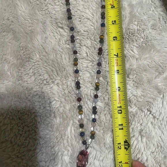 Chic Multicolor Beaded Necklace with Pink Pendant - Picture 4 of 5